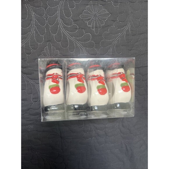 Big Lots Ceramic Christmas Napkin Rings Snowman Winter Theme 4" x 2.75" 4pc VTG - Picture 2 of 8